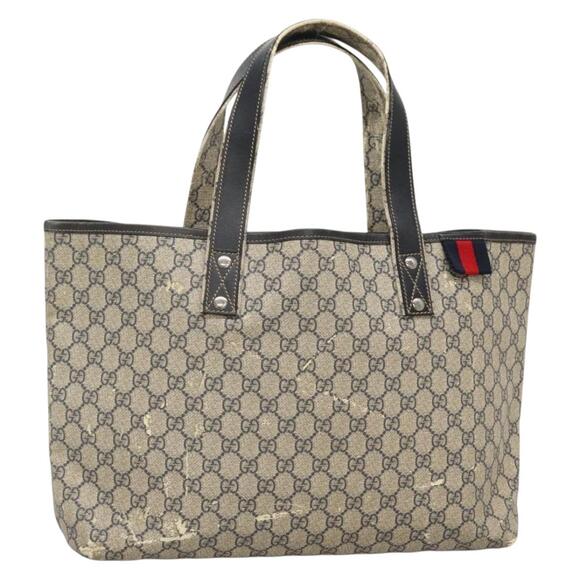 GUCCI GG Supreme Sherry Line Tote Bag Pvc Navy Silver - Picture 1 of 16